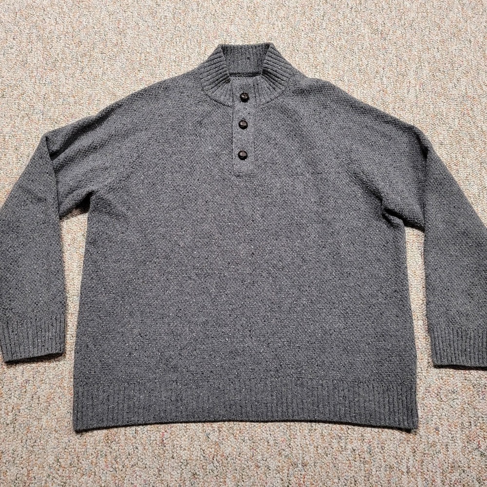 UNTUCKit Sweater Mens 2XL Gray Lambswool Blend Henley Mock Neck Knit Pullover